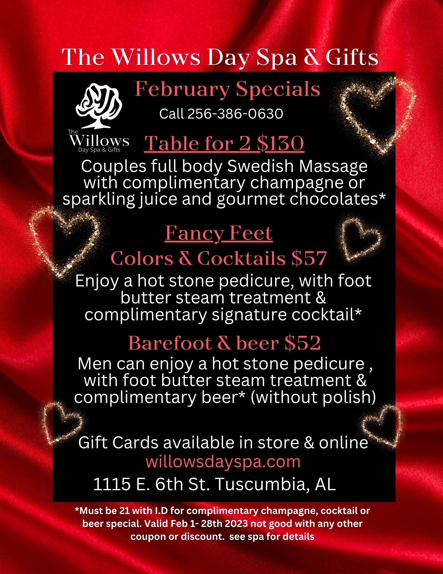 Valentine’s specials - Willows Day Spa & Gifts